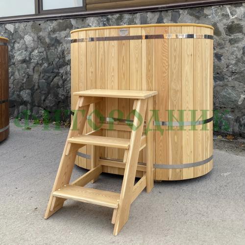 угловая купель «comfort» из лиственницы с пластиковой вставкой длина 1300 мм ширина 1300 мм высота 1150 мм