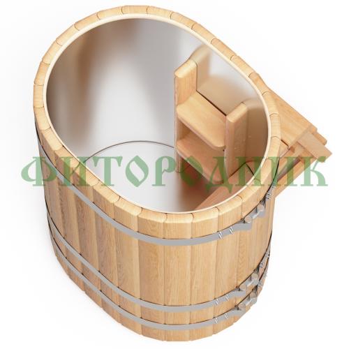 овальная купель «premium» из лиственницы с вставкой из нержавеющей стали длина 1000 мм