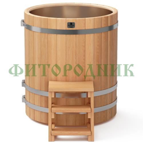круглая купель «premium» из лиственницы с вставкой из нержавеющей стали диаметр 1200 мм высота 1150 мм