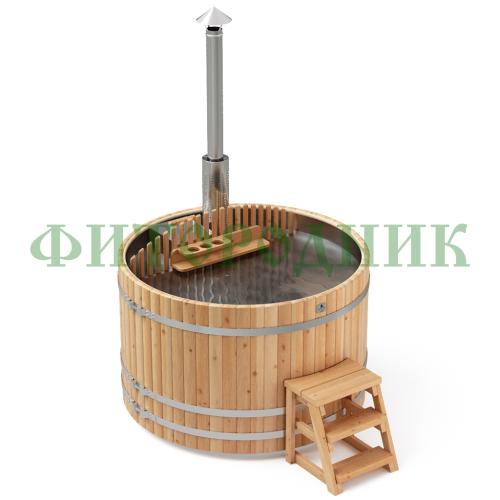 фурако круглая «premium» из лиственницы с вставкой из нержавеющей стали со встроенной печью 1500 мм