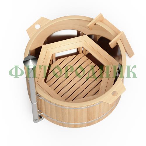 фурако круглая «comfort сэнто» из лиственницы с вставкой из нержавеющей стали с интегрированной печью 1700 мм