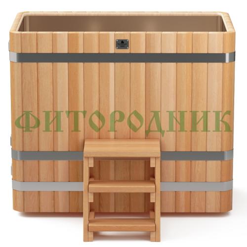 прямоугольная купель «premium» из лиственницы с вставкой из нержавеющей стали длина 1400 мм ширина 780 мм высота 1150 мм