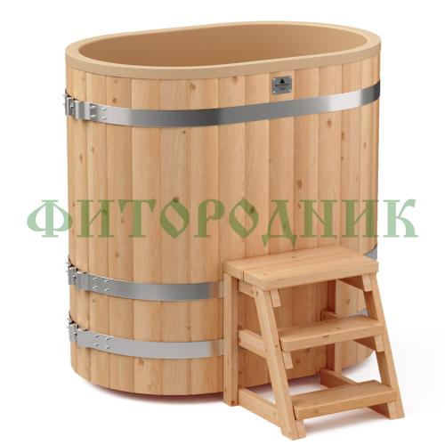 овальная купель «comfort» из лиственницы с пластиковой вставкой длина 1200 мм ширина 780 мм высота 1150 мм