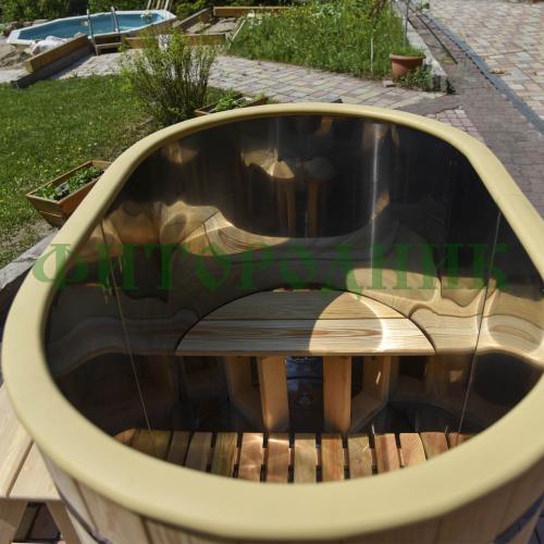 овальная купель «premium» из лиственницы с вставкой из нержавеющей стали длина 1400 мм