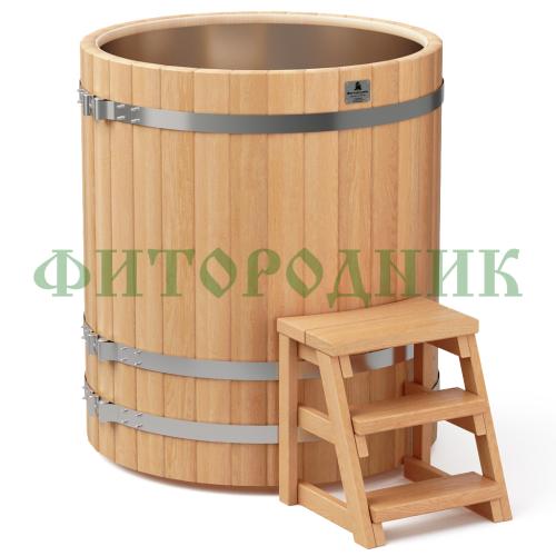 круглая купель «premium» из лиственницы с вставкой из нержавеющей стали диаметр 1200 мм высота 1150 мм