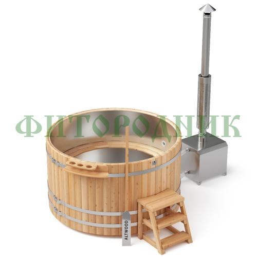 фурако круглая «premium» из лиственницы с вставкой из нержавеющей стали с внешней печью с газовой горелкой 2000 мм