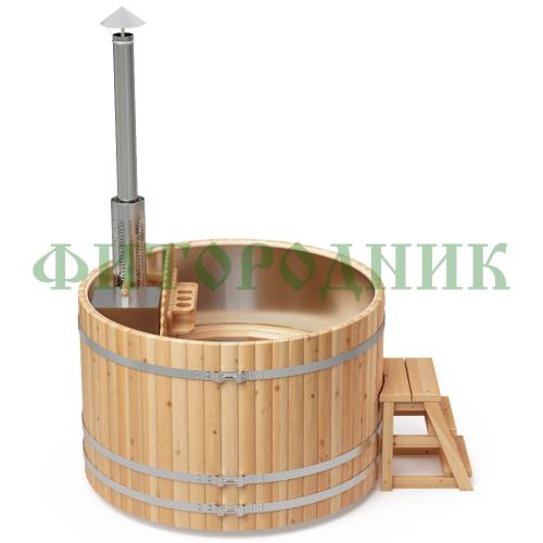фурако круглая «premium» из лиственницы с вставкой из нержавеющей стали со встроенной печью 1500 мм