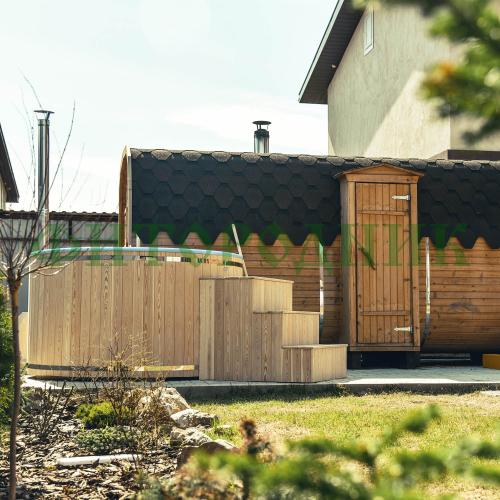 фурако круглая «premium» из лиственницы с термопластиковой вставкой с внешней печью 1700 мм