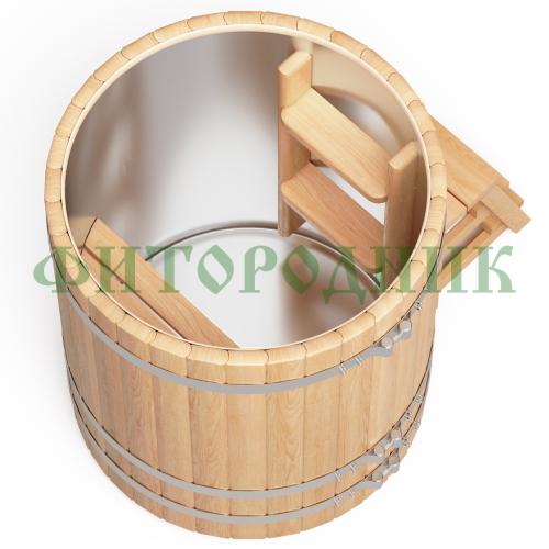 круглая купель «premium» из лиственницы с вставкой из нержавеющей стали диаметр 1200 мм высота 1150 мм