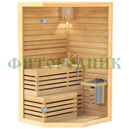 финская сауна одноместная угловая «premium» с электрической печью harvia