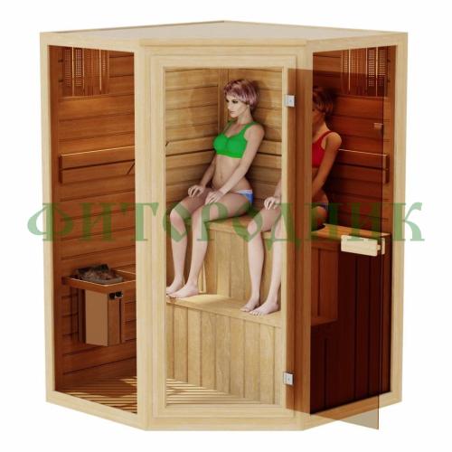 комбинированная сауна двухместная угловая «comfort» с электрической печью и парогенератором