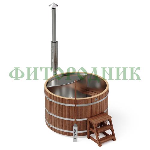 фурако круглая «premium» из лиственницы с вставкой из нержавеющей стали с интегрированной печью 1700 мм
