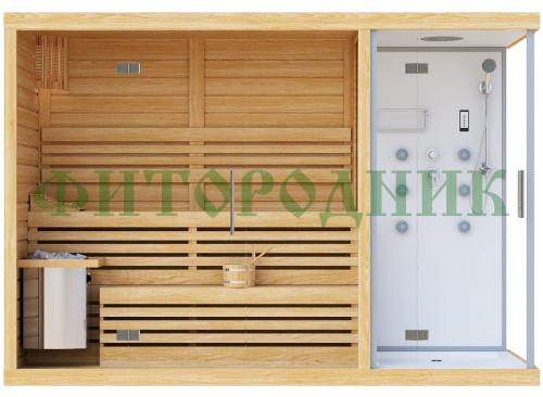 трехместная финская сауна «premium» с душевой кабиной с электрической печью harvia
