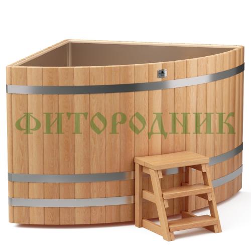 угловая купель «premium» из лиственницы с вставкой из нержавеющей стали длина 1500 мм ширина 1500 мм высота 1150 мм