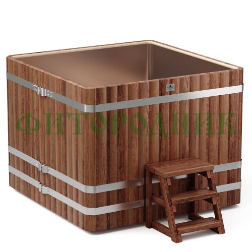 квадратная купель «premium» из лиственницы с вставкой из нержавеющей стали длина 1500 мм ширина 1500 мм высота 1150 мм