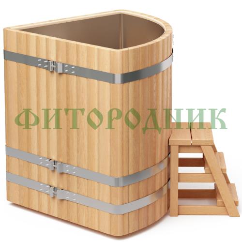 угловая купель «premium» из лиственницы с вставкой из нержавеющей стали длина 1100 мм ширина 1100 мм высота 1150 мм