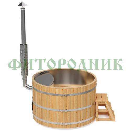 фурако круглая «premium» из лиственницы с вставкой из нержавеющей стали с интегрированной печью 1700 мм