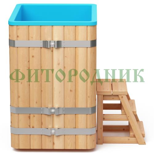 прямоугольная купель «comfort» из лиственницы с пластиковой вставкой длина 1000 мм ширина 780 мм высота 1150 мм