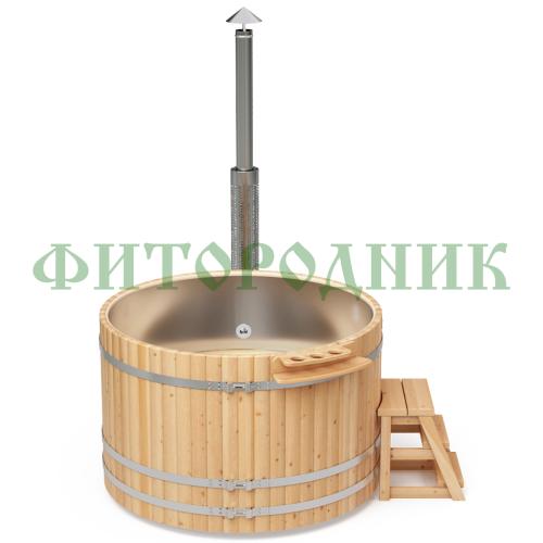 фурако круглая «premium» из лиственницы с вставкой из нержавеющей стали с внешней печью с газовой горелкой 1700 мм