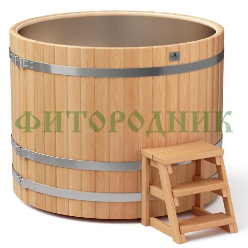 круглая купель «premium» из лиственницы с вставкой из нержавеющей стали диаметр 1500 мм высота 1150 мм