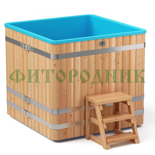 квадратная купель «comfort» из лиственницы с пластиковой вставкой длина 1300 мм ширина 1300 мм высота 1150 мм