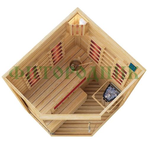 комбинированная сауна одноместная угловая «premium» с электрической печью harvia