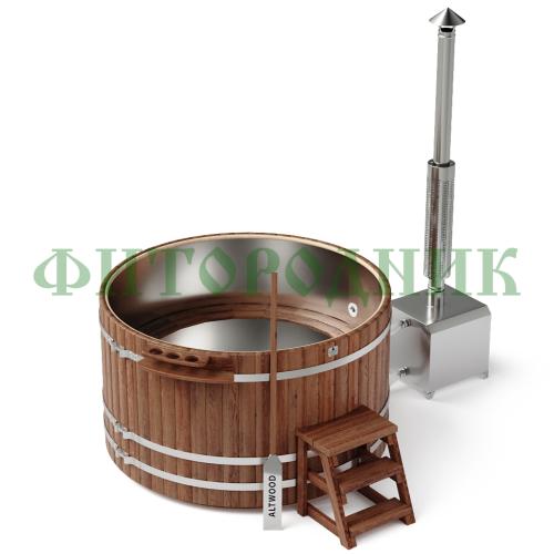 фурако круглая «premium» из лиственницы с вставкой из нержавеющей стали с внешней печью с газовой горелкой 2000 мм