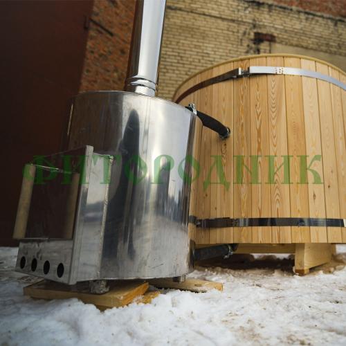 фурако круглая «comfort» из лиственницы с пластиковой вставкой с внешней печью 1700 мм