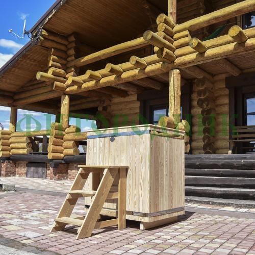 прямоугольная купель «premium» из лиственницы с вставкой из нержавеющей стали длина 1000 мм ширина 780 мм высота 1150 мм