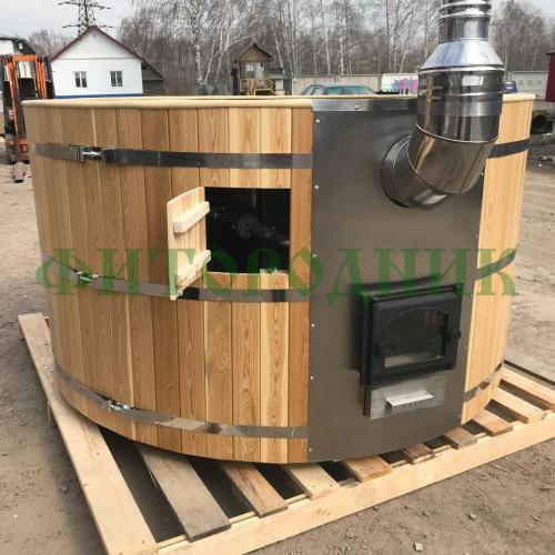 фурако круглая «premium» из лиственницы с вставкой из нержавеющей стали с интегрированной печью 1700 мм