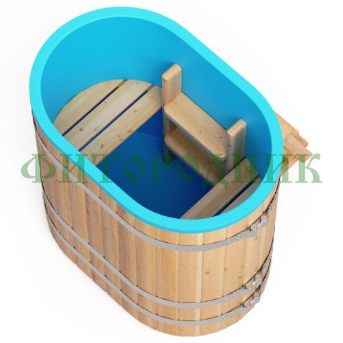 овальная купель «comfort» из лиственницы с пластиковой вставкой длина 1000 мм ширина 780 мм высота 1150 мм