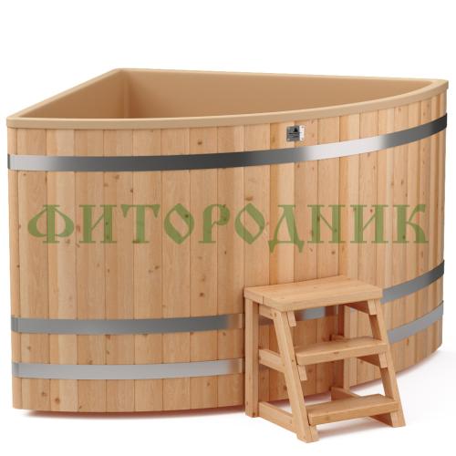 угловая купель «comfort» из лиственницы с пластиковой вставкой длина 1500 мм ширина 1500 мм высота 1150 мм