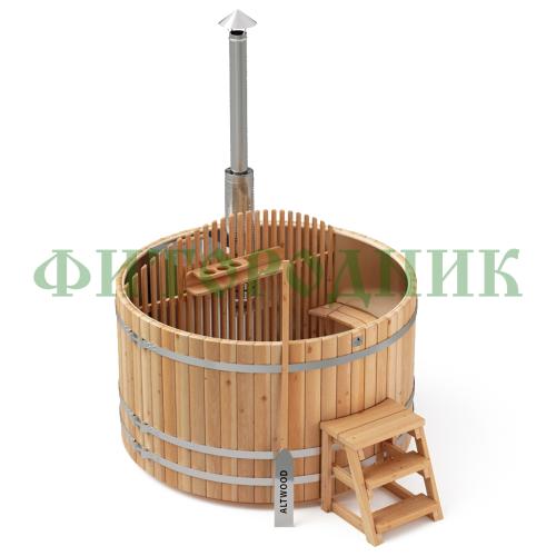 фурако круглая «premium» из лиственницы с вставкой из нержавеющей стали со встроенной печью 2000 мм