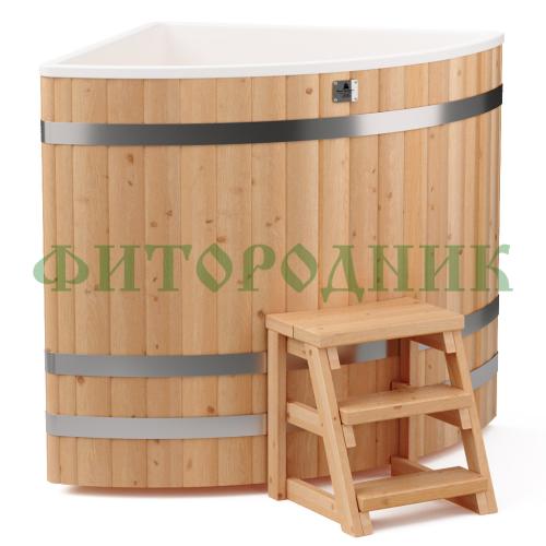 угловая купель «comfort» из лиственницы с пластиковой вставкой длина 1100 мм ширина 1100 мм высота 1150 мм