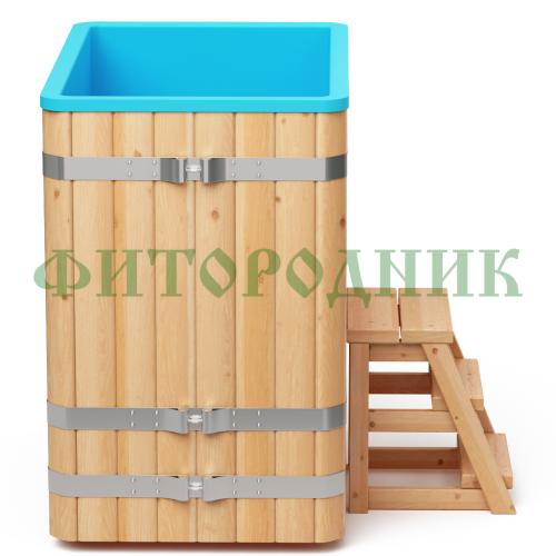 квадратная купель «comfort» из лиственницы с пластиковой вставкой длина 1500 мм ширина 1500 мм высота 1150 мм