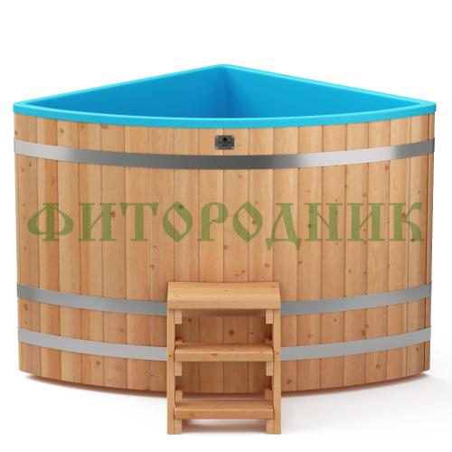 угловая купель «comfort» из лиственницы с пластиковой вставкой длина 1300 мм ширина 1300 мм высота 1150 мм