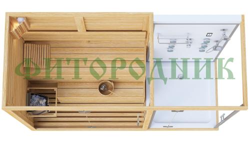 двухместная финская сауна «premium» с душевой кабиной с электрической печью harvia