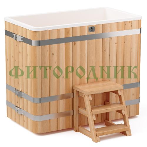 прямоугольная купель «comfort» из лиственницы с пластиковой вставкой длина 1400 мм ширина 780 мм высота 1150 мм