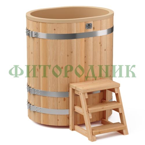 овальная купель «comfort» из лиственницы с пластиковой вставкой длина 1000 мм ширина 780 мм высота 1150 мм