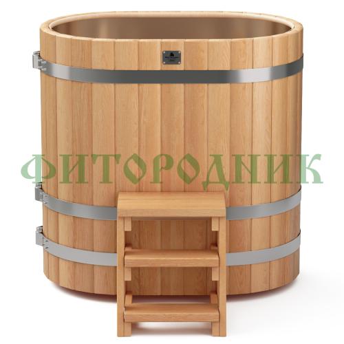 овальная купель «premium» из лиственницы с вставкой из нержавеющей стали длина 1200 мм