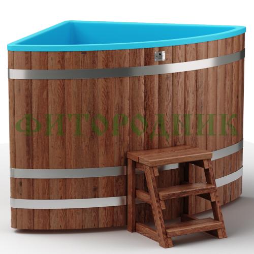 угловая купель «comfort» из лиственницы с пластиковой вставкой длина 1300 мм ширина 1300 мм высота 1150 мм