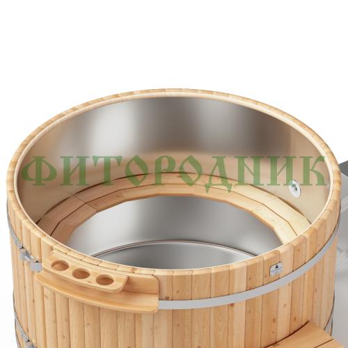 фурако круглая «premium» из лиственницы с вставкой из нержавеющей стали с внешней печью 1700 мм