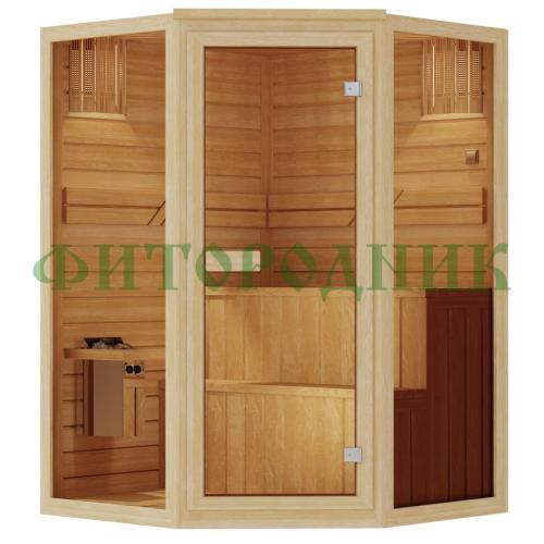 комбинированная сауна двухместная угловая «comfort» с электрической печью и парогенератором