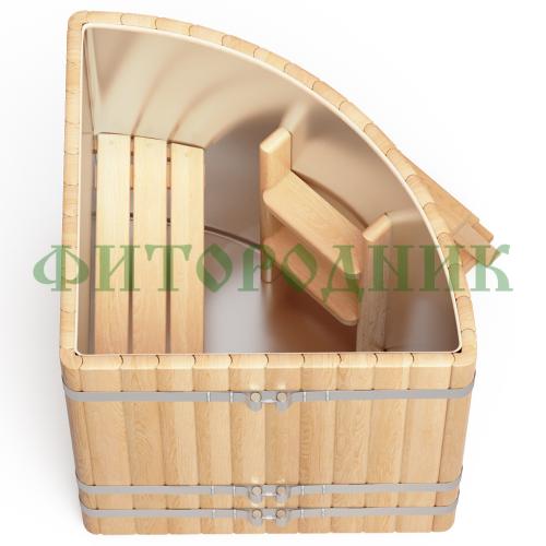 угловая купель «premium» из лиственницы с вставкой из нержавеющей стали длина 1100 мм ширина 1100 мм высота 1150 мм