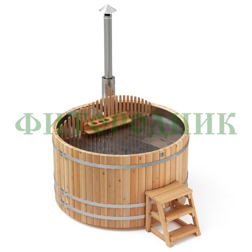 фурако круглая «premium» из лиственницы с вставкой из нержавеющей стали со встроенной печью 2000 мм