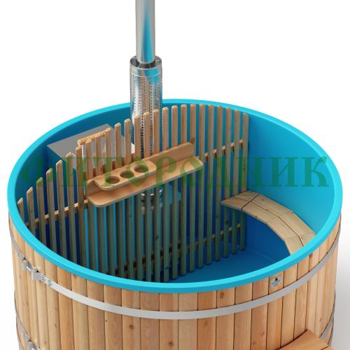 фурако круглая «comfort» из лиственницы с пластиковой вставкой со встроенной печью 2000 мм