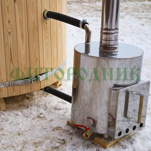 фурако круглая «comfort» из лиственницы с пластиковой вставкой с внешней печью с газовой горелкой 1700 мм