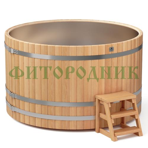 круглая купель «premium» из лиственницы с вставкой из нержавеющей стали диаметр 2000 мм высота 1150 мм