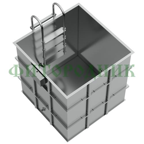 квадратная купель «comfort» из нержавеющей стали длина 1500 мм ширина 1500 мм высота 1150 мм