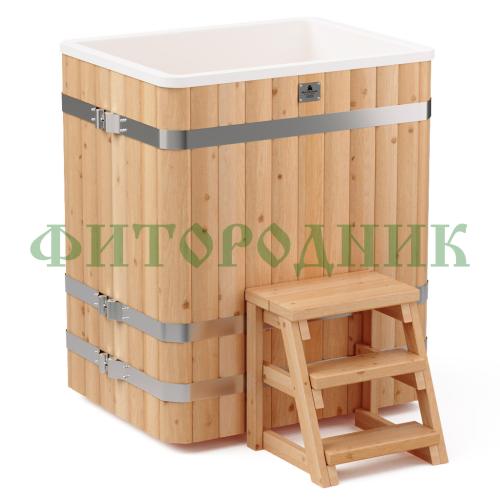 прямоугольная купель «comfort» из лиственницы с пластиковой вставкой длина 1000 мм ширина 780 мм высота 1150 мм